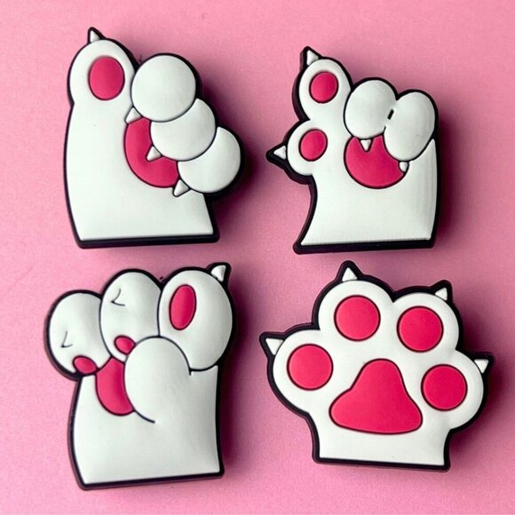 Crocs Accessories - White Paw Crocs Shoe Charms Set of 4 - jibbitz Charms - Cat Lovers Crocs Charms